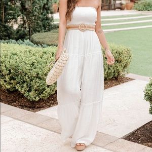 Pink Lily Overseas Daydream White Strapless Smocked Jumpsuit